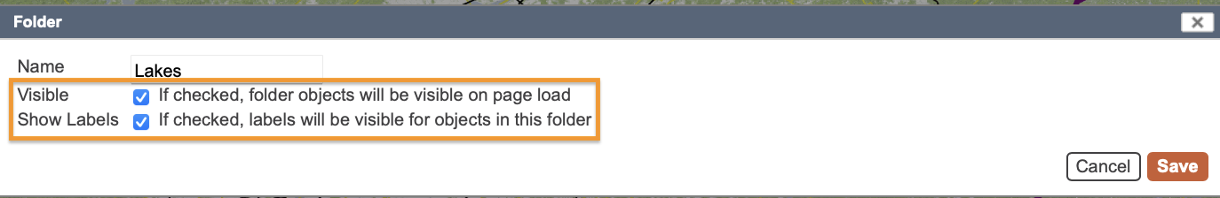 folder objects visibility checkbox